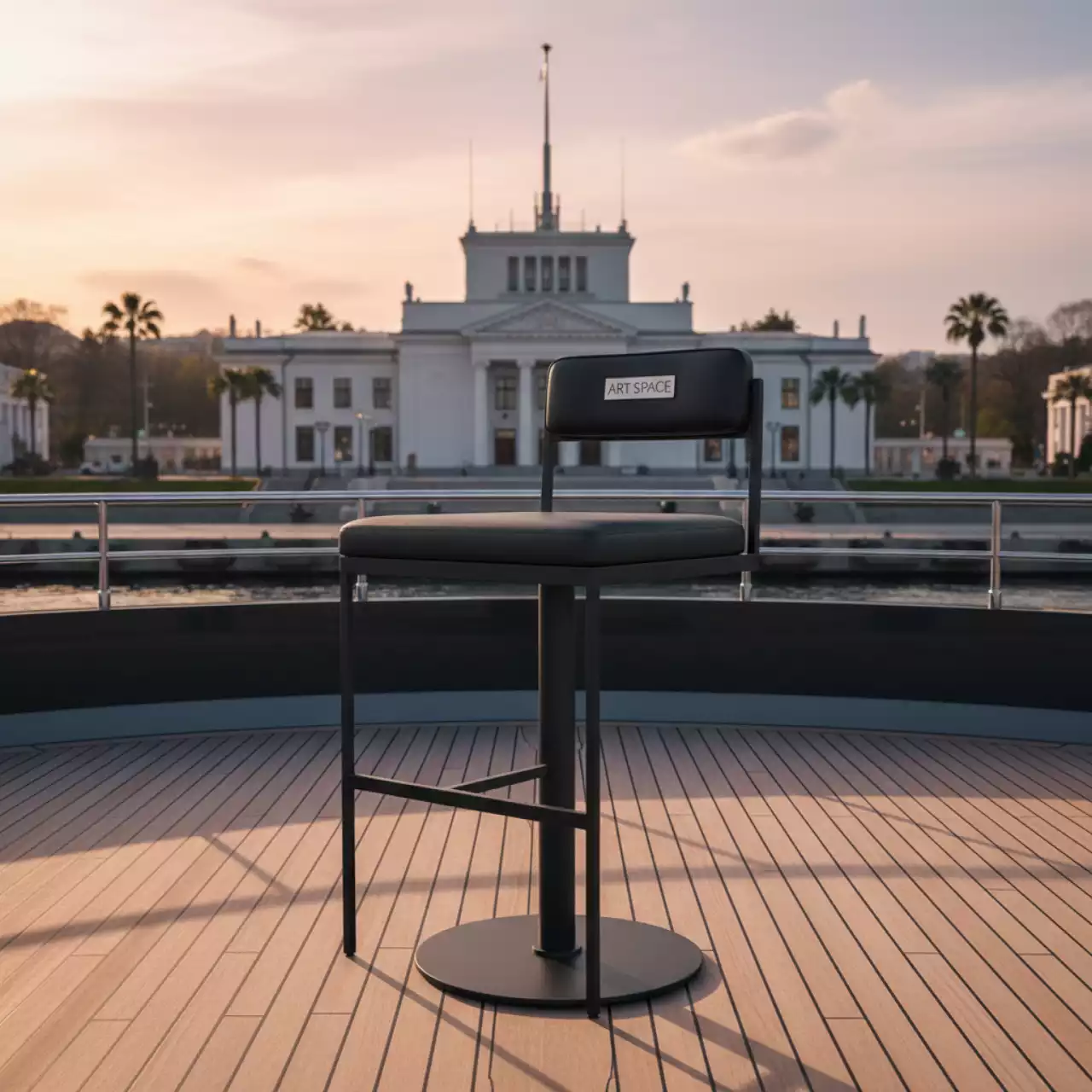 Аренда Стул полубарный UFO черный с черной подушкой на VIP теплоходе (Морпорт Сочи) — ART SPACE