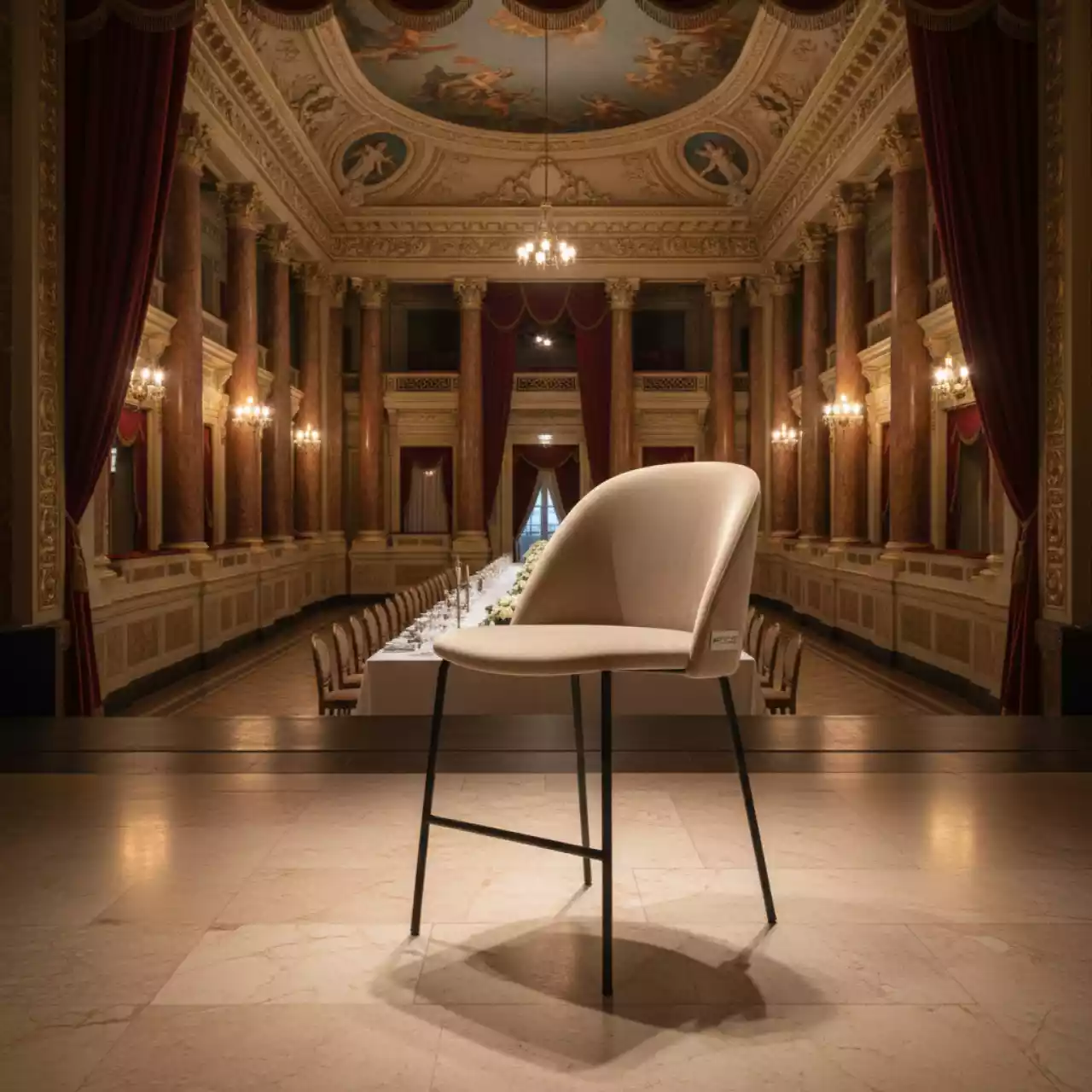 Аренда Стул полубарный велюр бежевый Ханнингем в Зимнем театре — ART SPACE