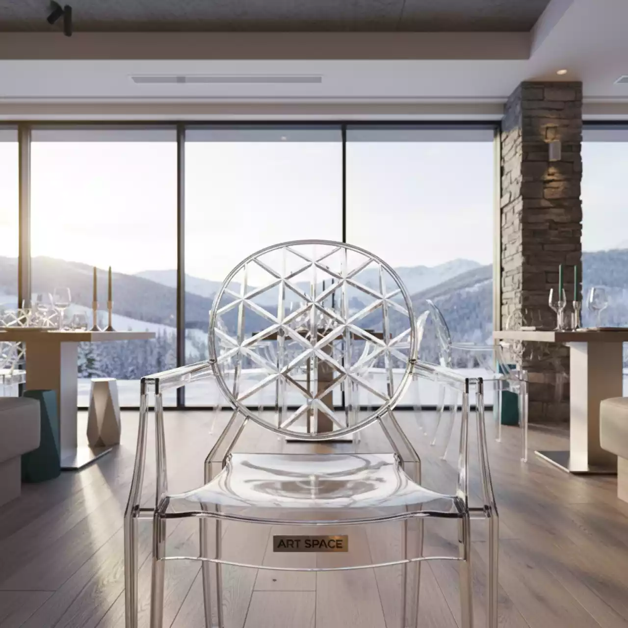 Аренда Стул прозрачный Gyza в ресторане «Высота 5642» — ART SPACE