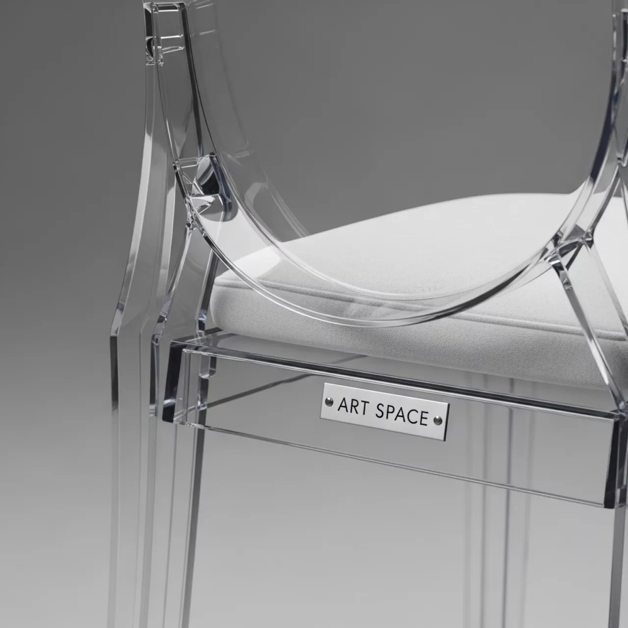 Аренда Стул прозрачный РУФФО с белой бархатной подушкой в Rixos Krasnaya Polyana — ART SPACE