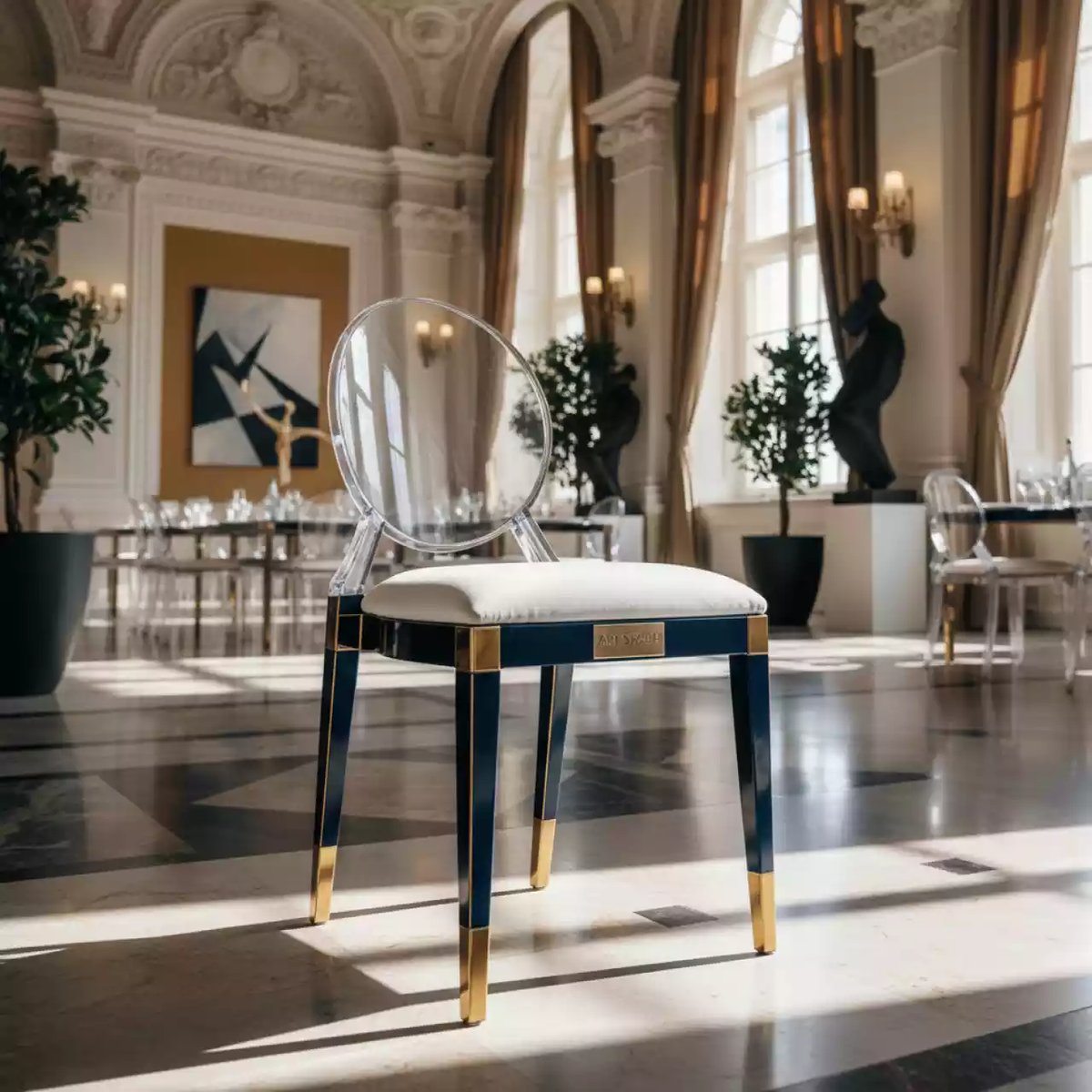 Аренда Стул прозрачный с белой бархатной подушкой ХЭМПСОН в Гранд Отель Поляна — ART SPACE