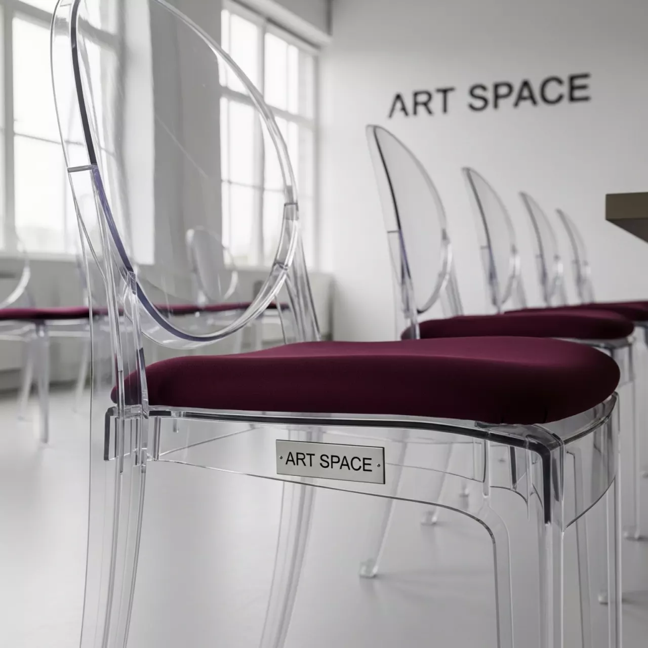 Аренда Стул прозрачный с бордовой бархатной подушкой ХЭМПСОН в санатории «Черноморье» — ART SPACE