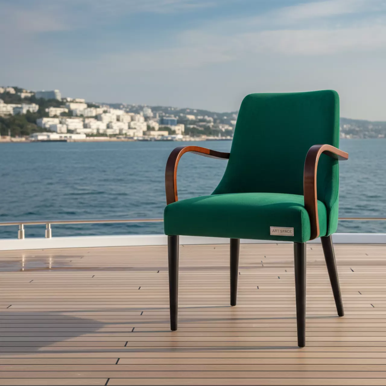 Аренда Стул Ronen с подлокотниками зеленый велюр на VIP-яхте (Имеретинский порт) — ART SPACE