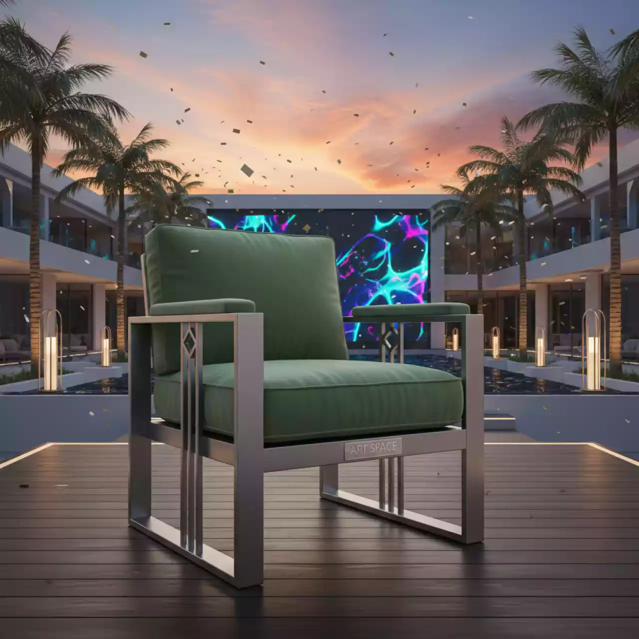 Аренда Стул РУФФО дымчатый с эвкалиптовой бархатной подушкой в Karat Resort — ART SPACE