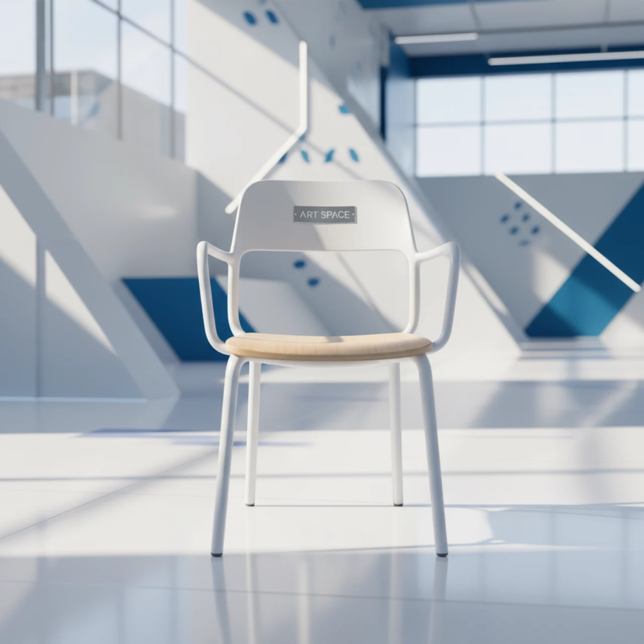 Аренда Стул с подлокотниками белый глянцевый светлое дерево Tolix в Delta Sirius — ART SPACE