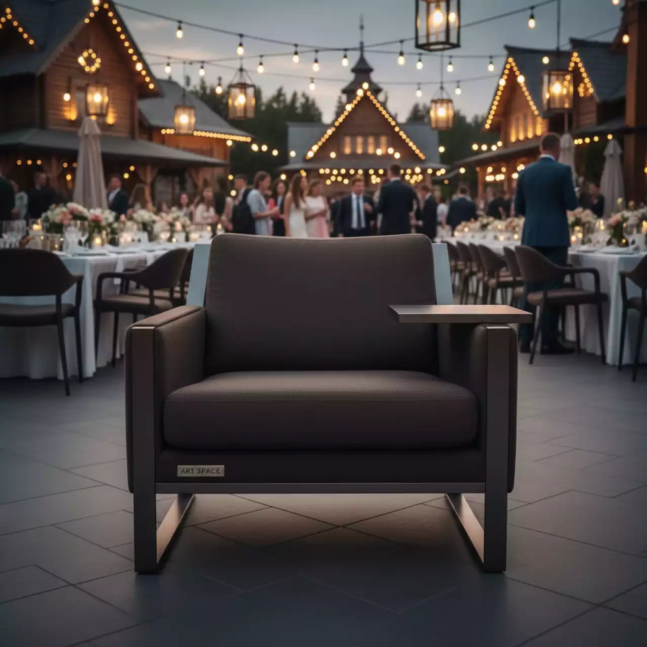 Аренда Стул с подлокотниками и столиком Vicenza коричневый в этно-парке «Моя Россия» — ART SPACE