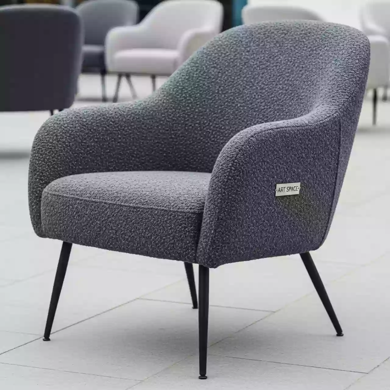 Аренда Стул с подлокотниками Моллек букле темно серый на Медальной площади — ART SPACE