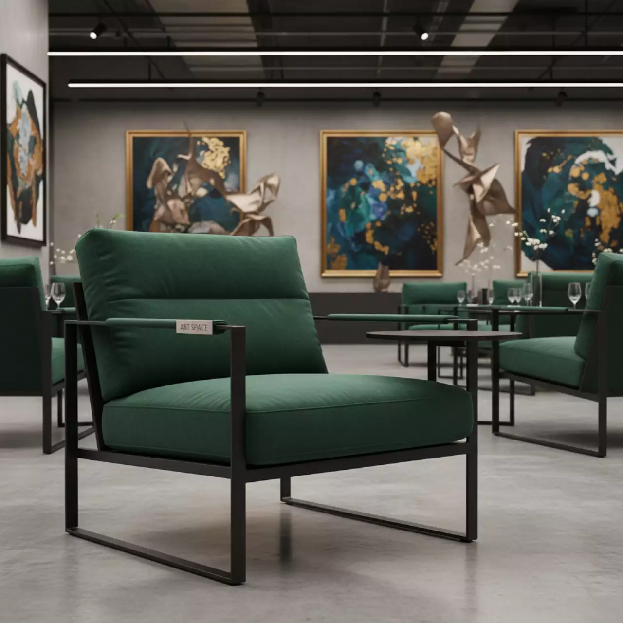 Аренда Стул с подлокотниками столиком черный зеленый VICENZA в комплексе «Дагомыс» — ART SPACE