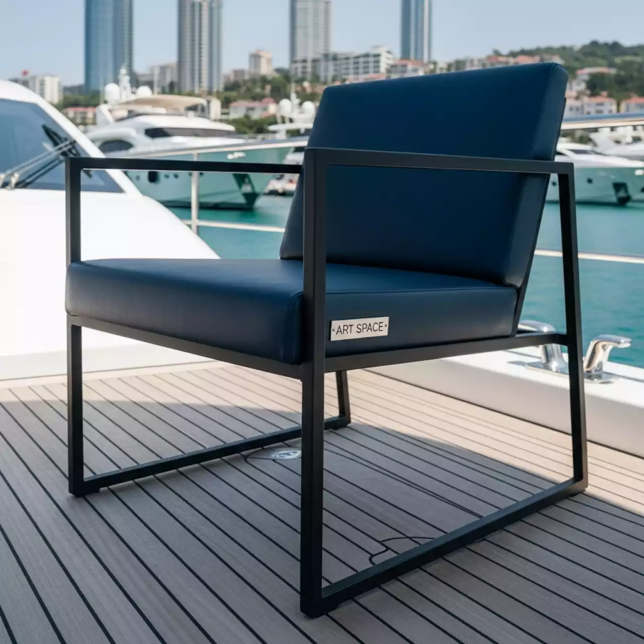 Аренда Стул Саф Ина каркас черный экокожа синий на VIP-яхте (Имеретинский порт) — ART SPACE