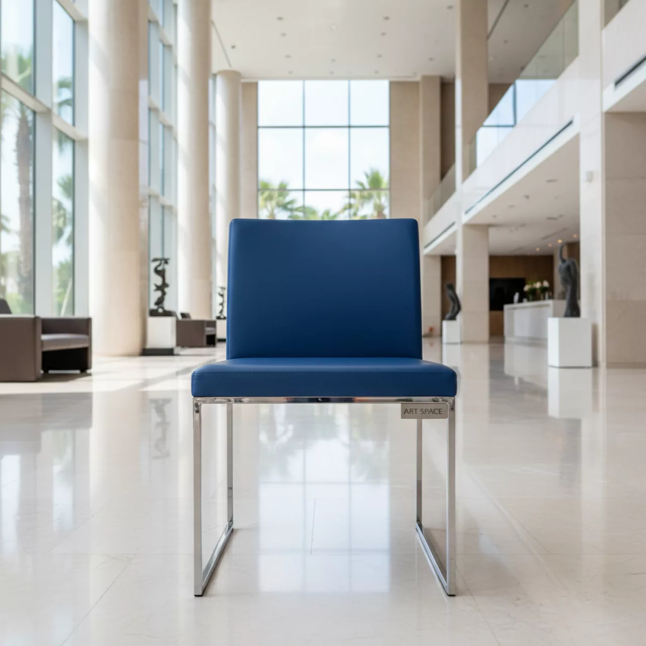 Аренда Стул Саф Ина синий экокожа каркас серебро в Radisson Collection Paradise — ART SPACE