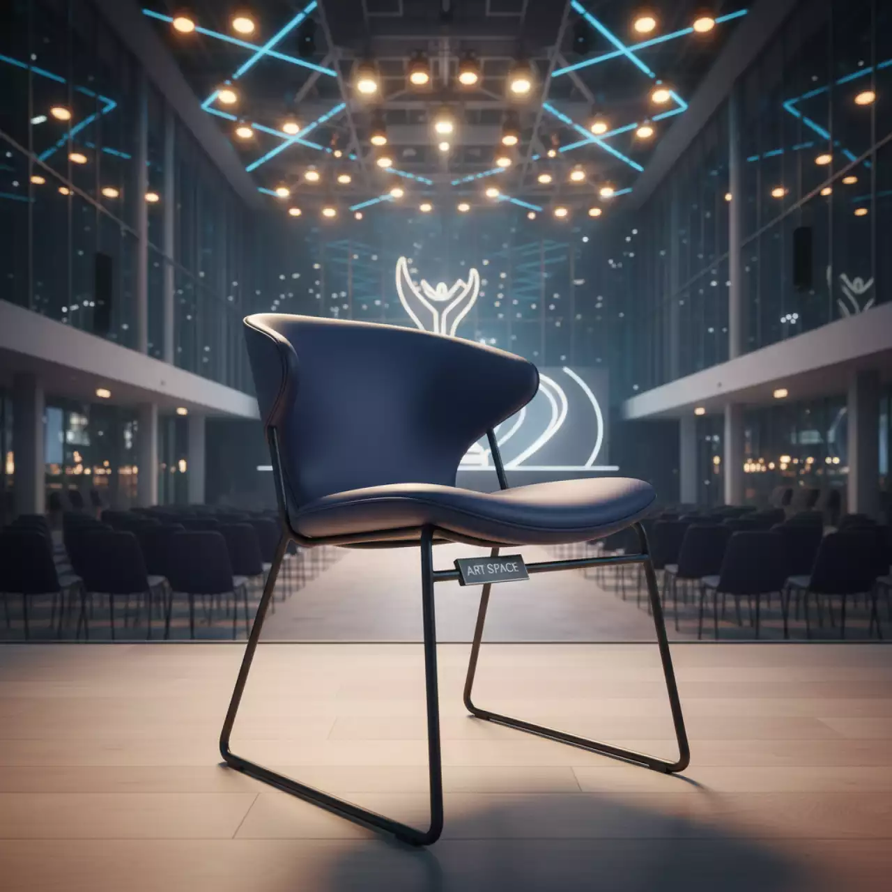 Аренда Стул Саф Ина синяя экокожа каркас черный в Delta Sirius — ART SPACE