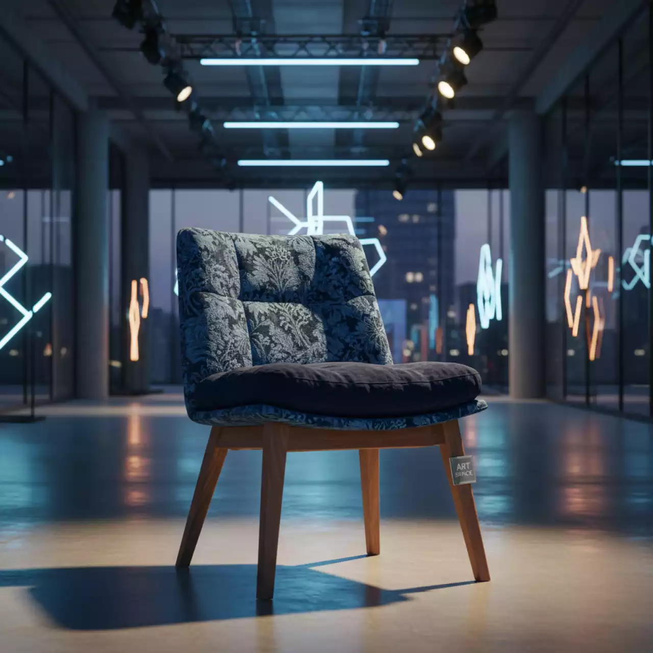 Аренда Стул Safir спинка жаккард Хербл синий сиденье велюр Teddy темно синий ножки бук морилка светлый орех в МФК «Горный» — ART SPACE