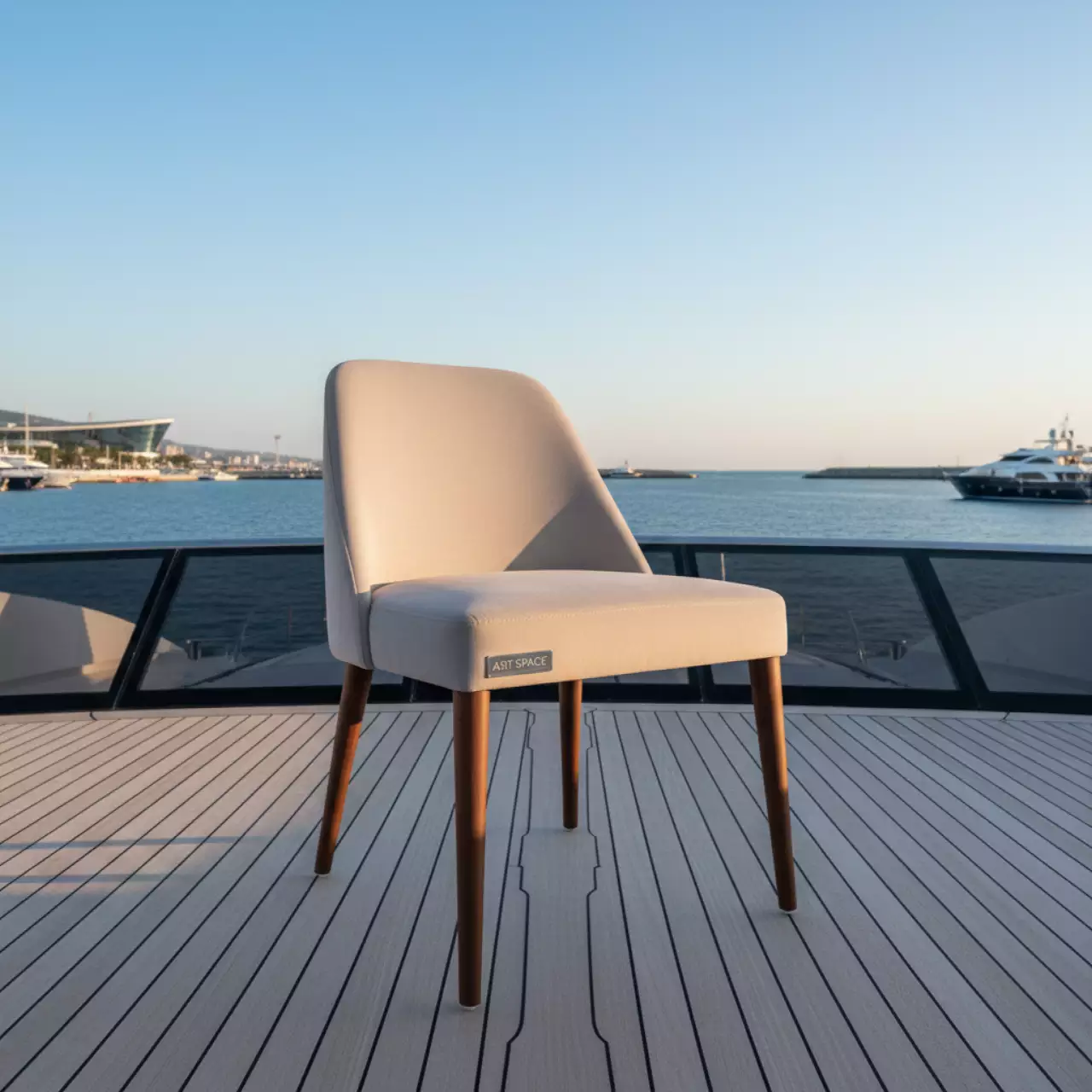 Аренда Стул Safir велюр Velutto светло бежевый старинный орех на VIP теплоходе (Морпорт Сочи) — ART SPACE