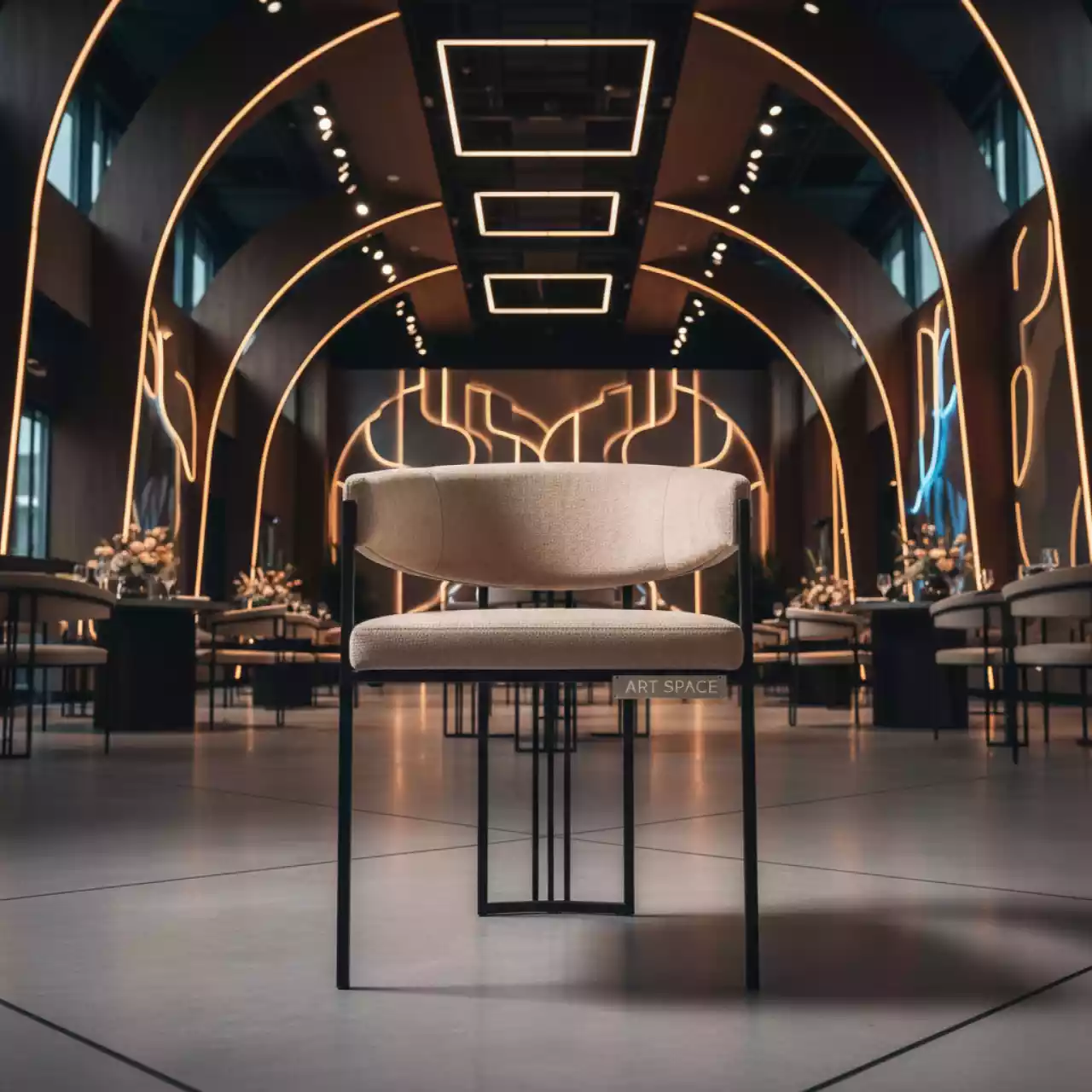 Аренда Стул Sage бежевый шенилл черный каркас в Сириус Арене — ART SPACE