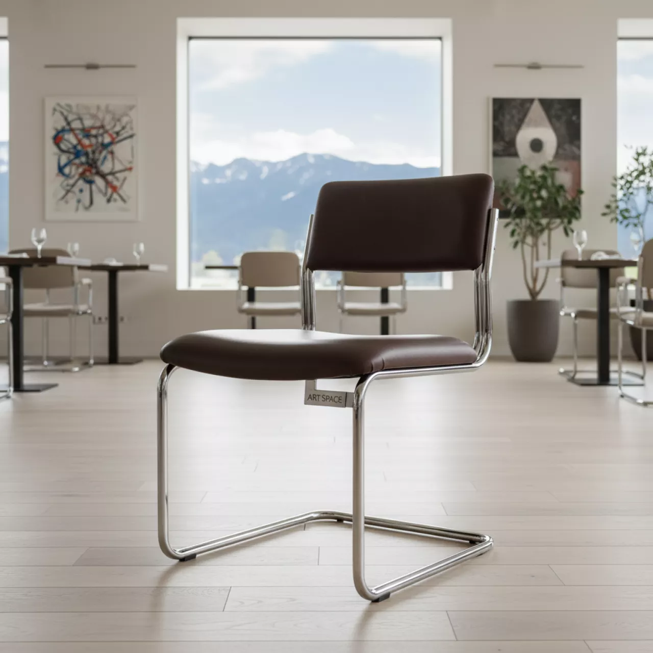 Аренда Стул Самба экокожа Space Dark Brown хромированный каркас в ресторане «Высота 5642» — ART SPACE