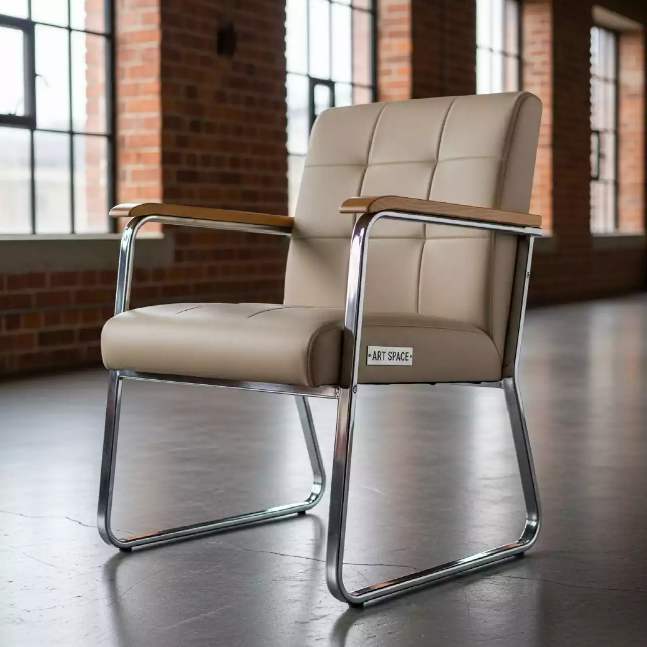 Аренда Стул Самба кожзам Nitro Beige каркас гальваника подлокотники бук под лак в Gamma Sirius — ART SPACE