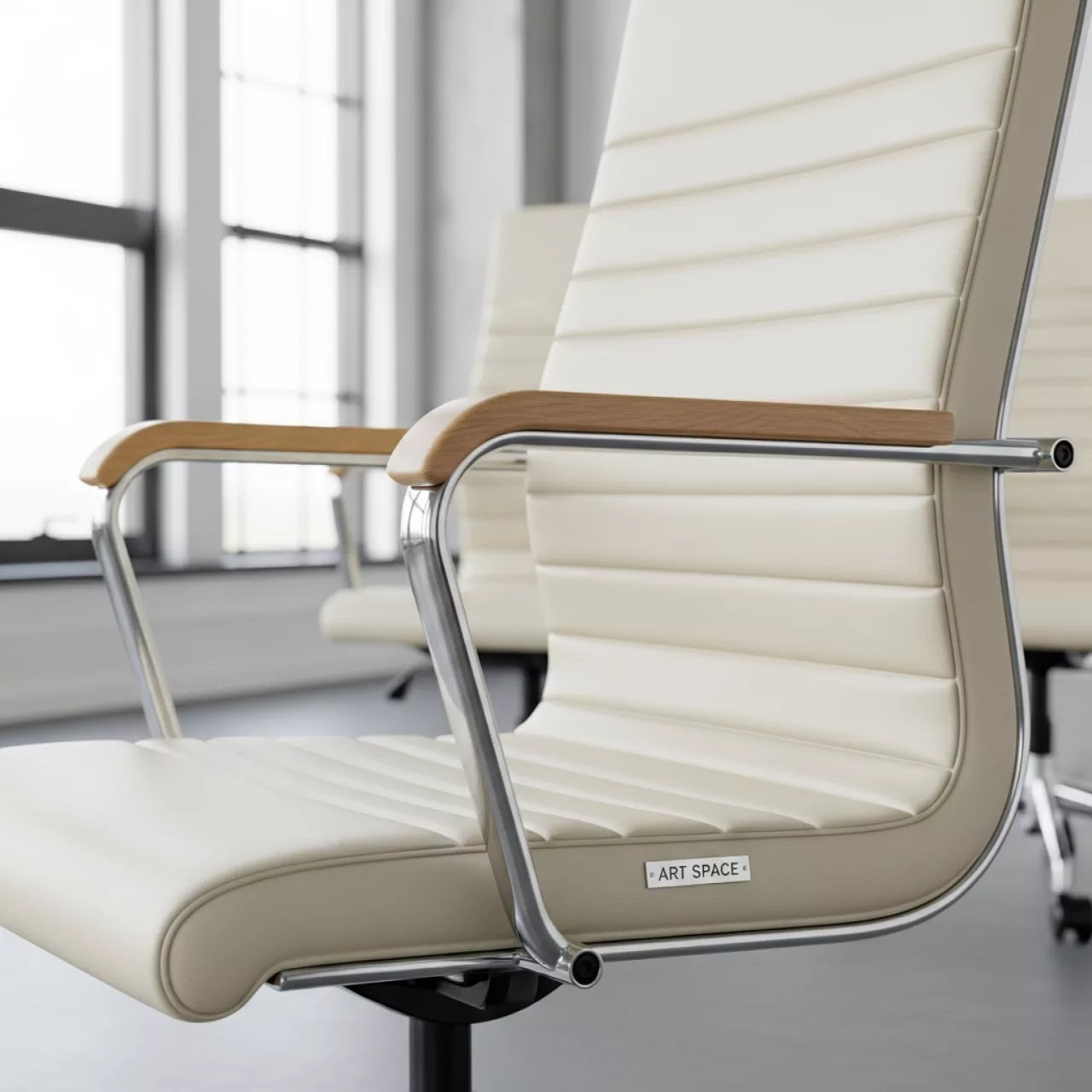 Аренда Стул Самба кожзам Nitro Cream хромированный каркас подлокотники из бука под лаком в Alpha Sirius — ART SPACE
