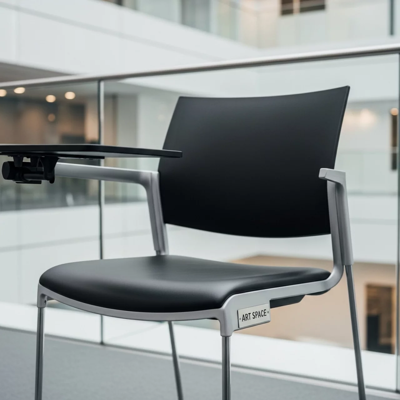 Аренда Стул Самба с пюпитром черный пластик экокожа Grass каркас серебро в комплексе Sea Galaxy — ART SPACE