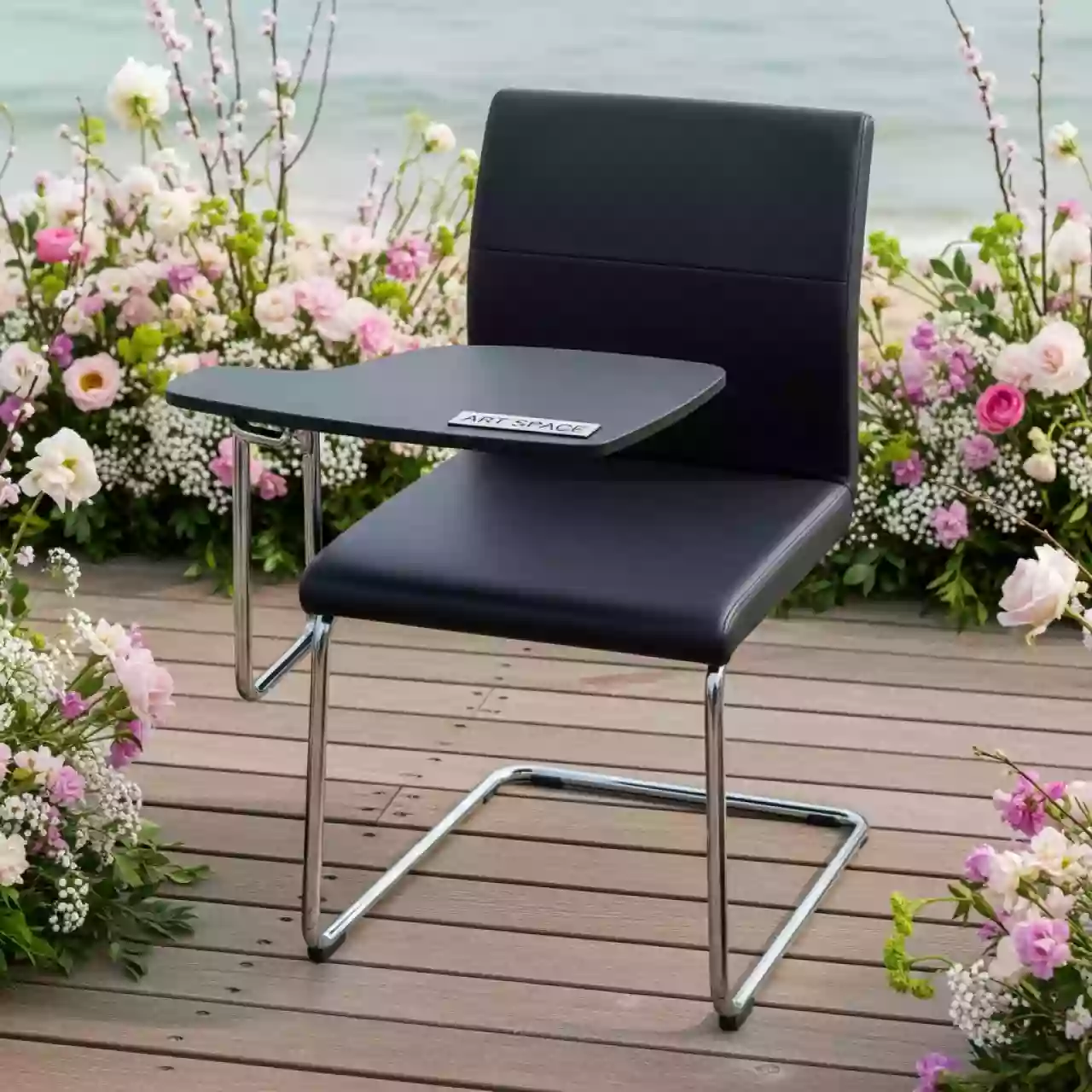 Аренда Стул Самба с пюпитром пластик черный экокожа Grass каркас серебро на пляже «Мандарин» — ART SPACE