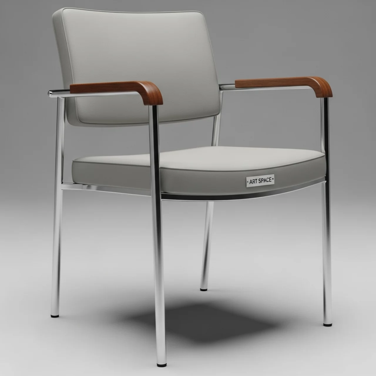 Аренда Стул Самба серая экокожа Light Grey хромированный каркас подлокотники бук морилка венге в Gamma Sirius — ART SPACE