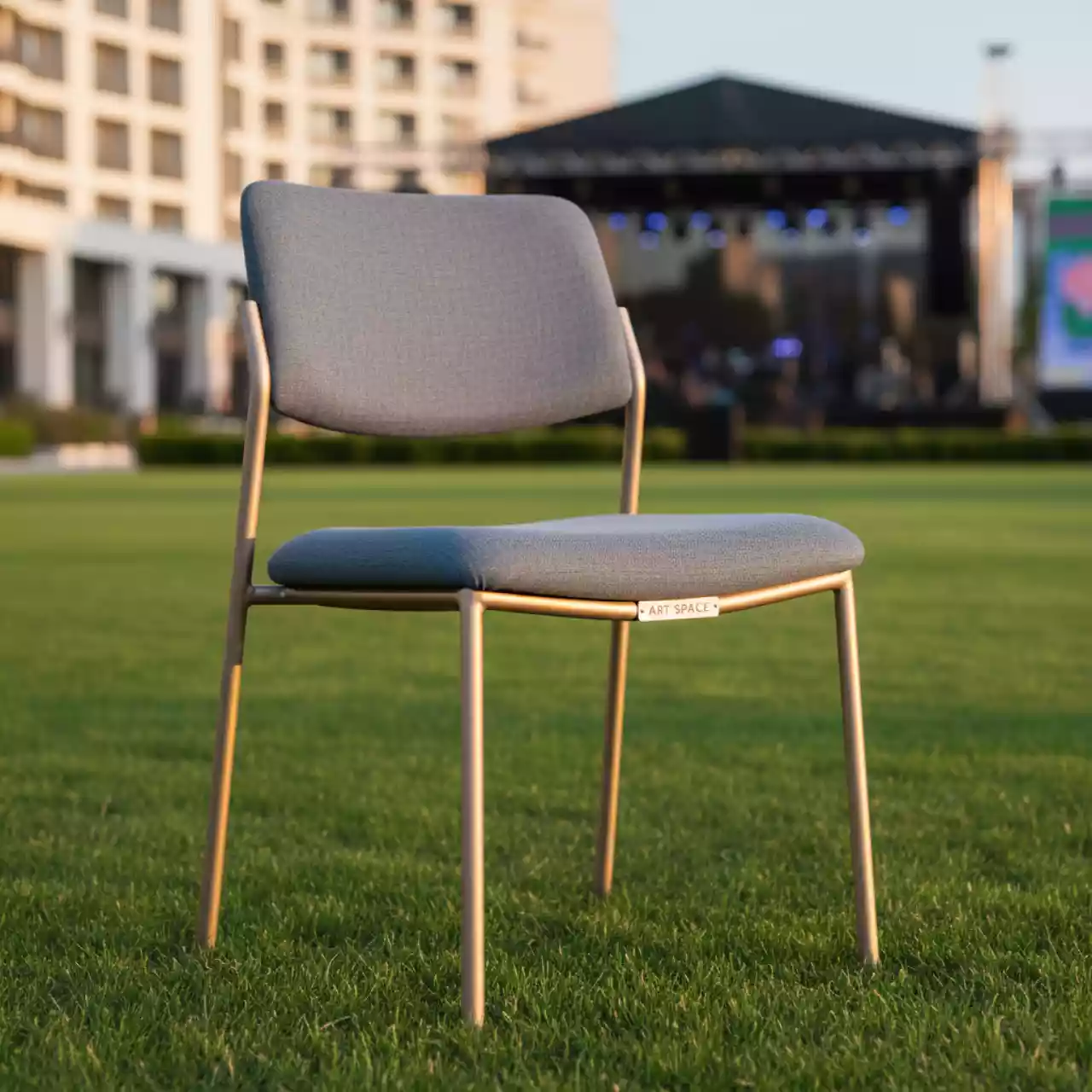 Аренда Стул Самба серо голубой белый каркас цвета шампань в Сочи Парк Отеле — ART SPACE