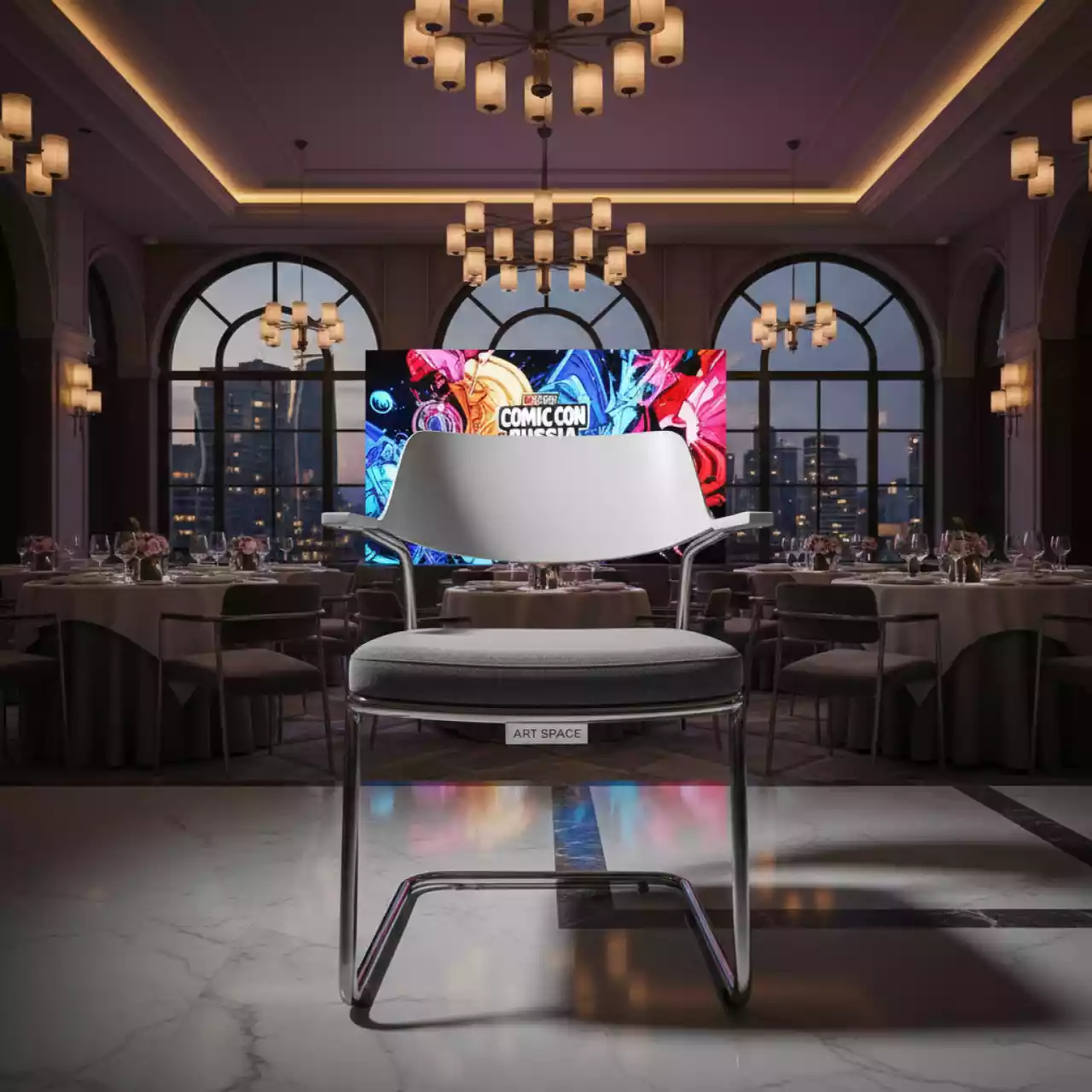 Аренда Стул Самба серый белый каркас серебро в ресторане «La Terrazza» — ART SPACE