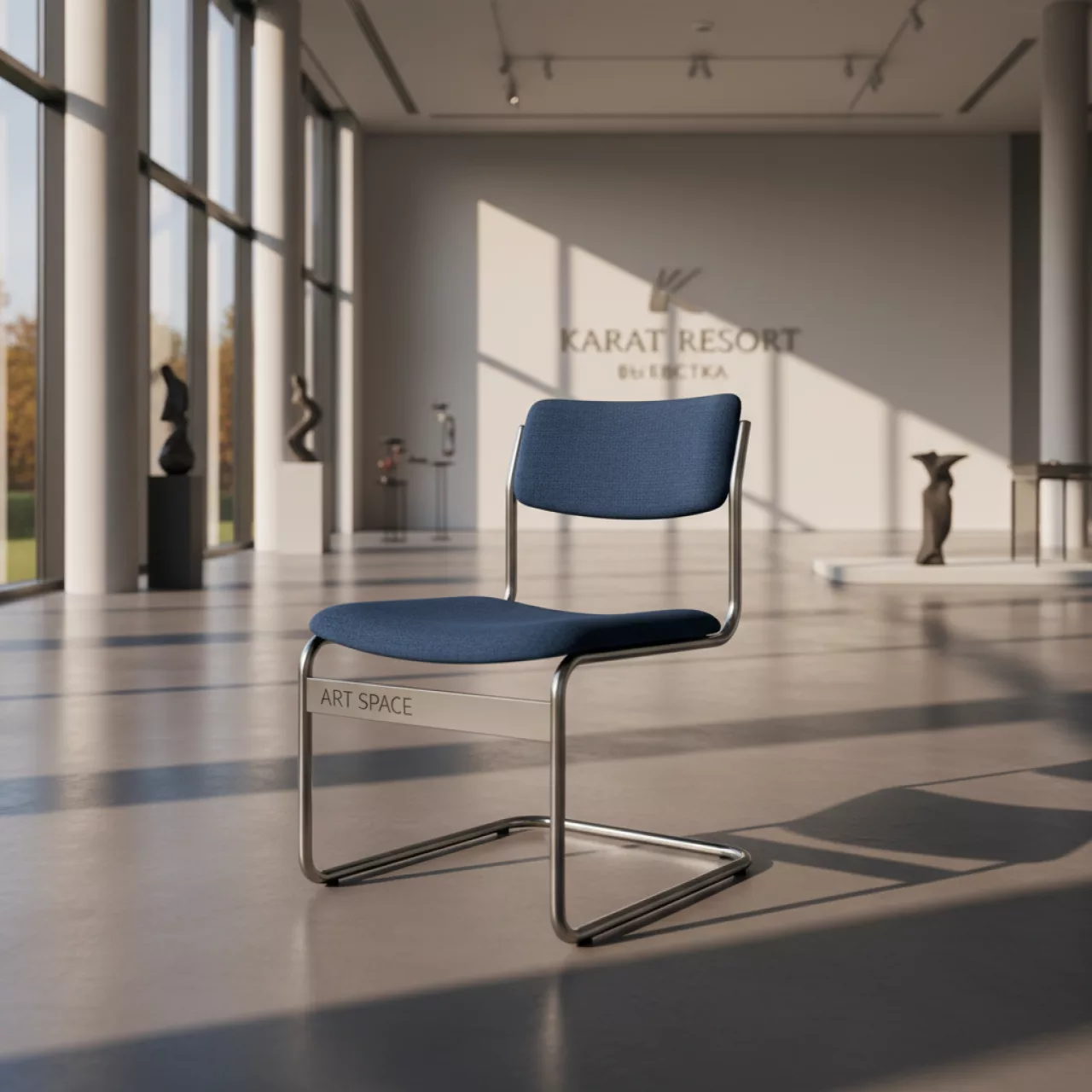 Аренда Стул Самба синяя ткань серебристый каркас в Karat Resort — ART SPACE