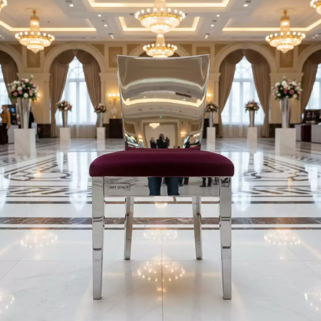 Аренда Стул серебристый бордовый бархат ОКТАВА в отеле «Богатырь» — ART SPACE