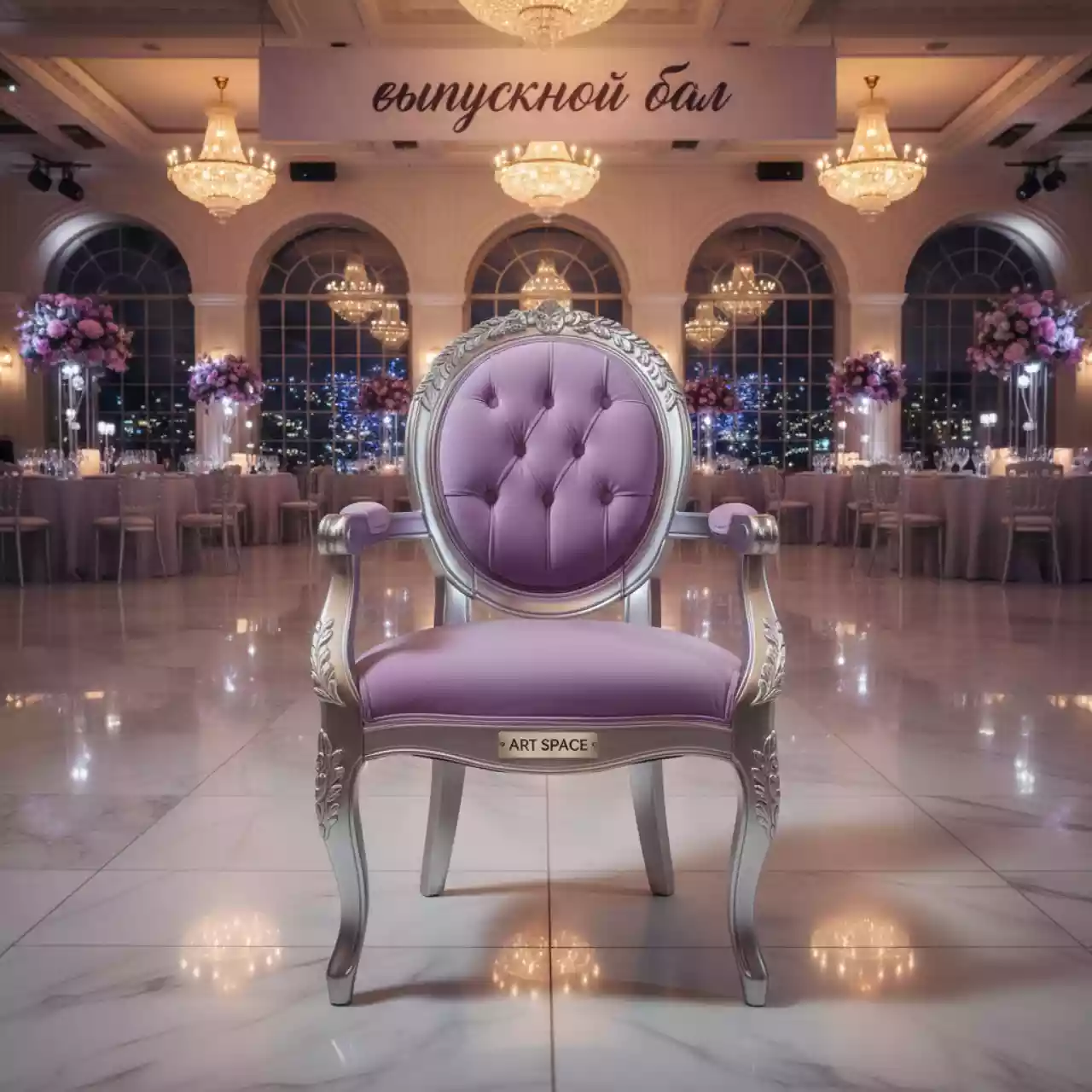 Аренда Стул серебряный лиловый ОКТАВА в Delta Sirius — ART SPACE