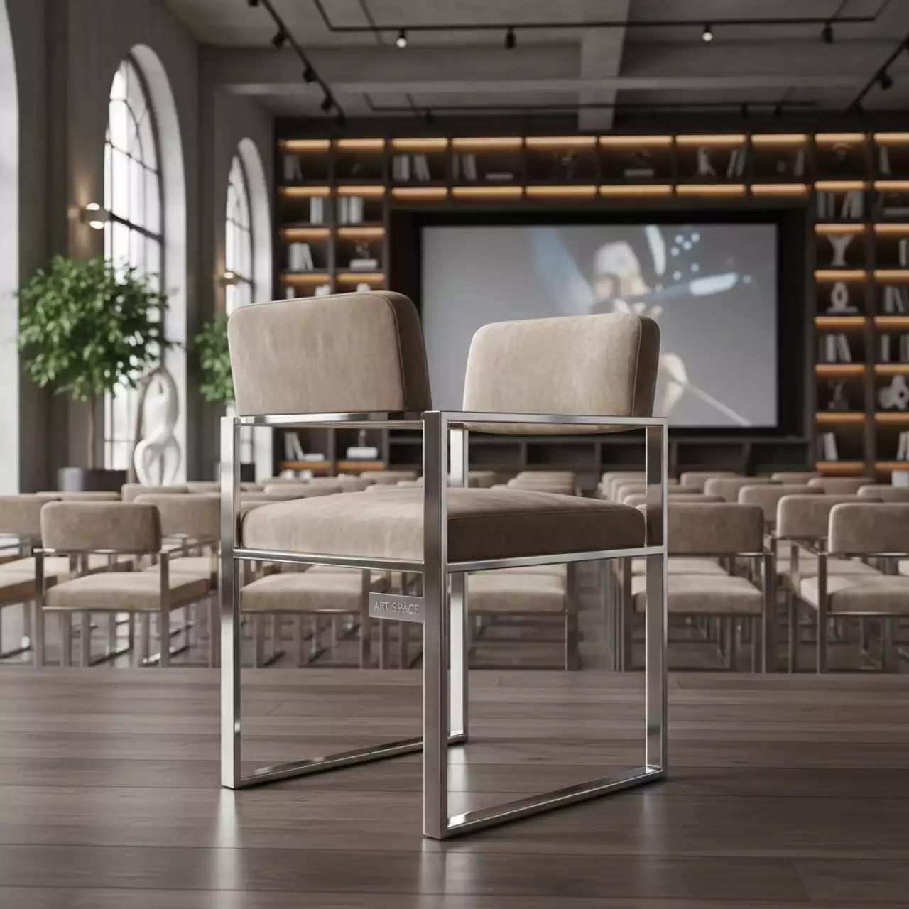 Аренда Стул серебряный ОКТАВА бежевый бархатный в Karat Resort — ART SPACE