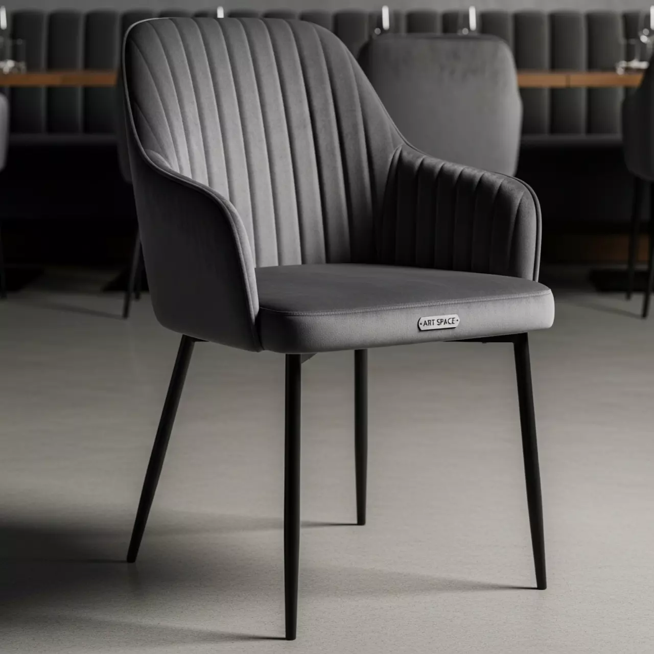 Аренда Стул Siattle V серый велюр черный каркас в ресторане «Паруса» — ART SPACE