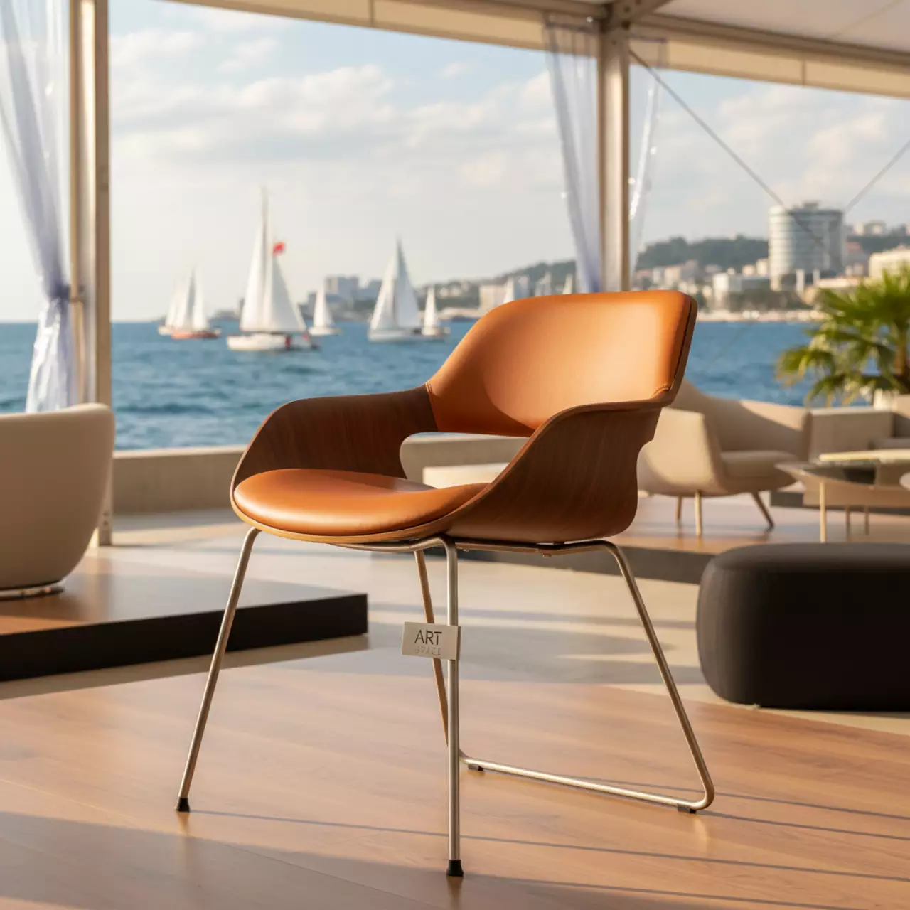 Аренда Стул сиденье экокожа деревянная спинка металлические ножки Kato на парусной регате (Сочи) — ART SPACE