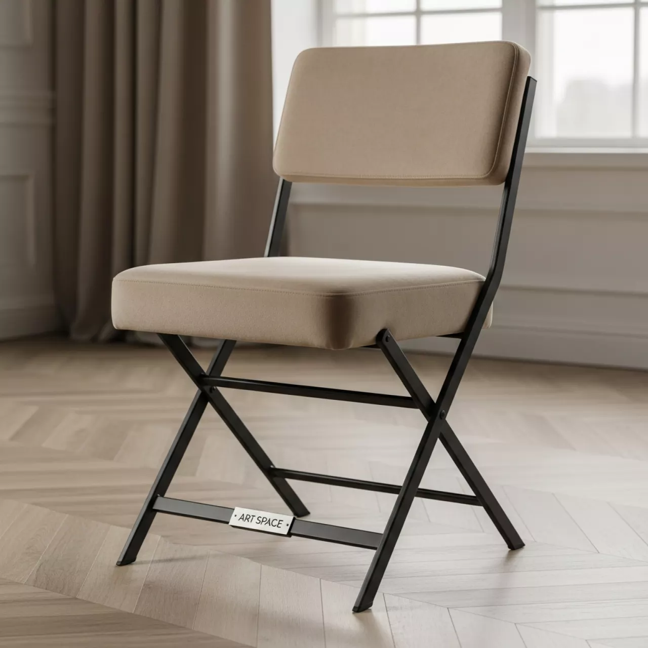 Аренда Стул складной Джонни велюр Velutto бежевый каркас черный матовый в санатории «Октябрьский» — ART SPACE