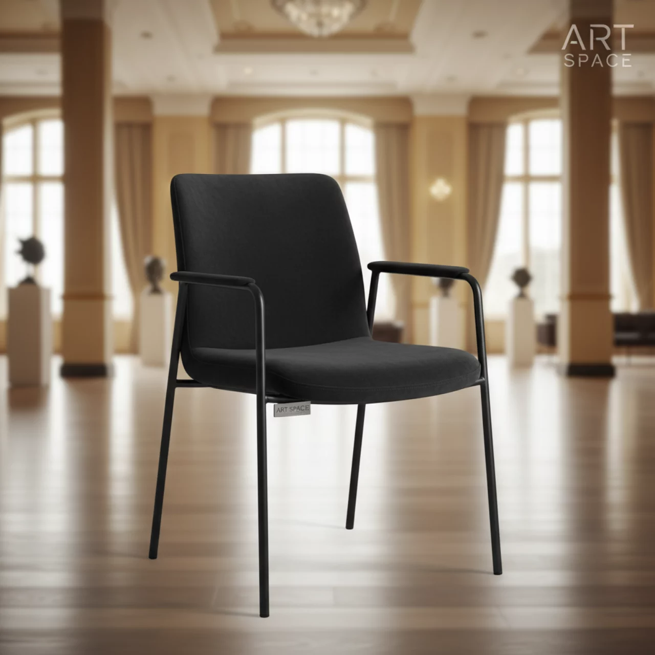 Аренда Стул Слим с подлокотниками каркас черный велюр графит в банкетном зале «Дельфин» — ART SPACE