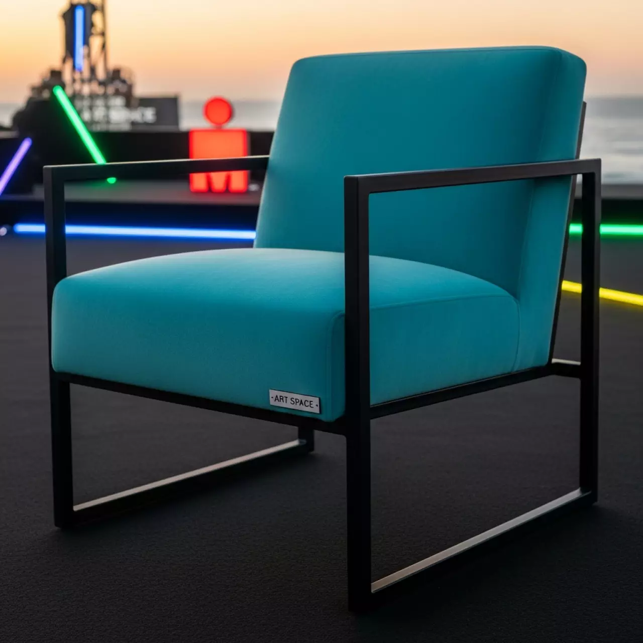 Аренда Стул Stars LS бирюзовый велюр черный каркас в пляжном клубе Del Mar — ART SPACE