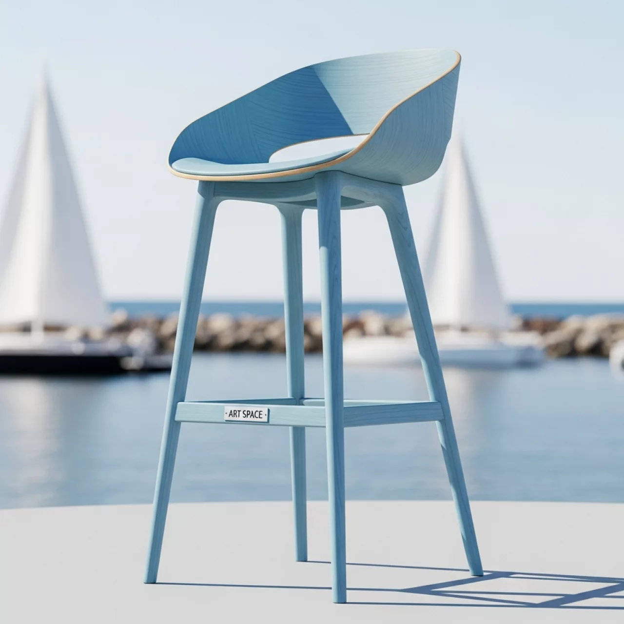 Аренда Стул Такер полубарный деревянный голубой на парусной регате (Сочи) — ART SPACE