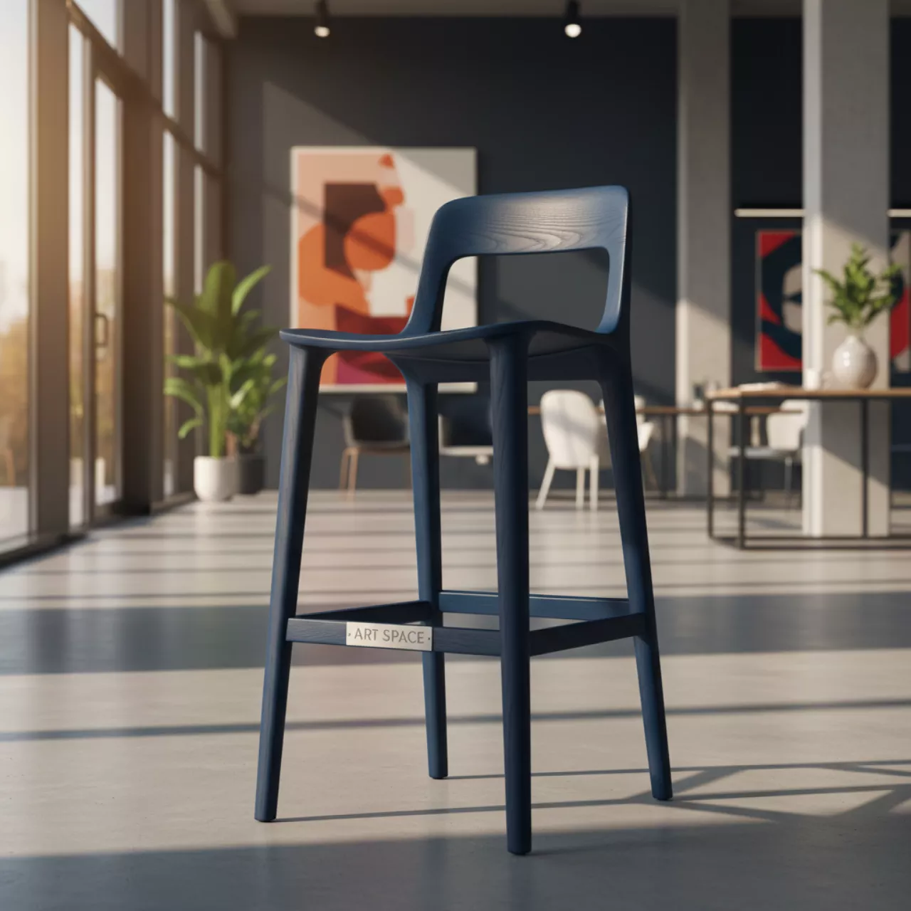Аренда Стул Такер полубарный деревянный синий в Alpha Sirius — ART SPACE