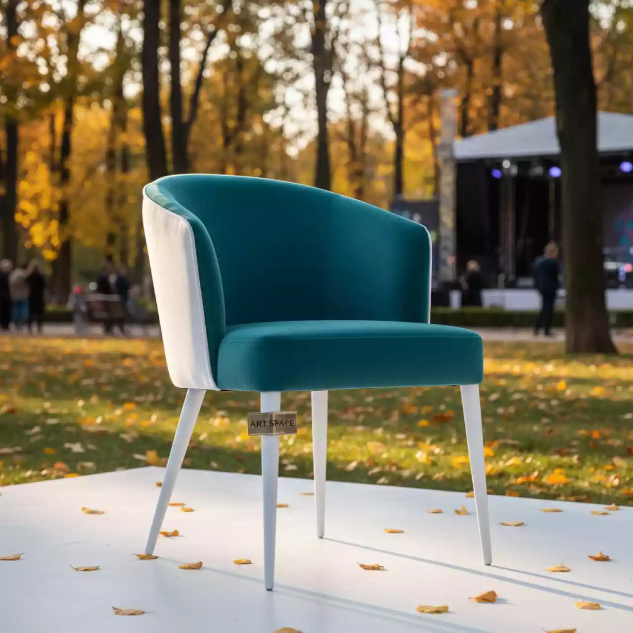 Аренда Стул Тони аквамарин белый вельвет белые ножки в парке «Ривьера» — ART SPACE