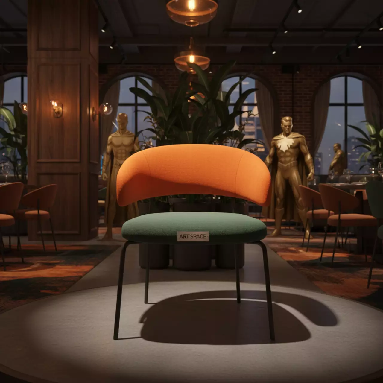 Аренда Стул Тони шенилл Ontario band jaffa orange спинка Niagara green сиденье в ресторане «Brunello» — ART SPACE