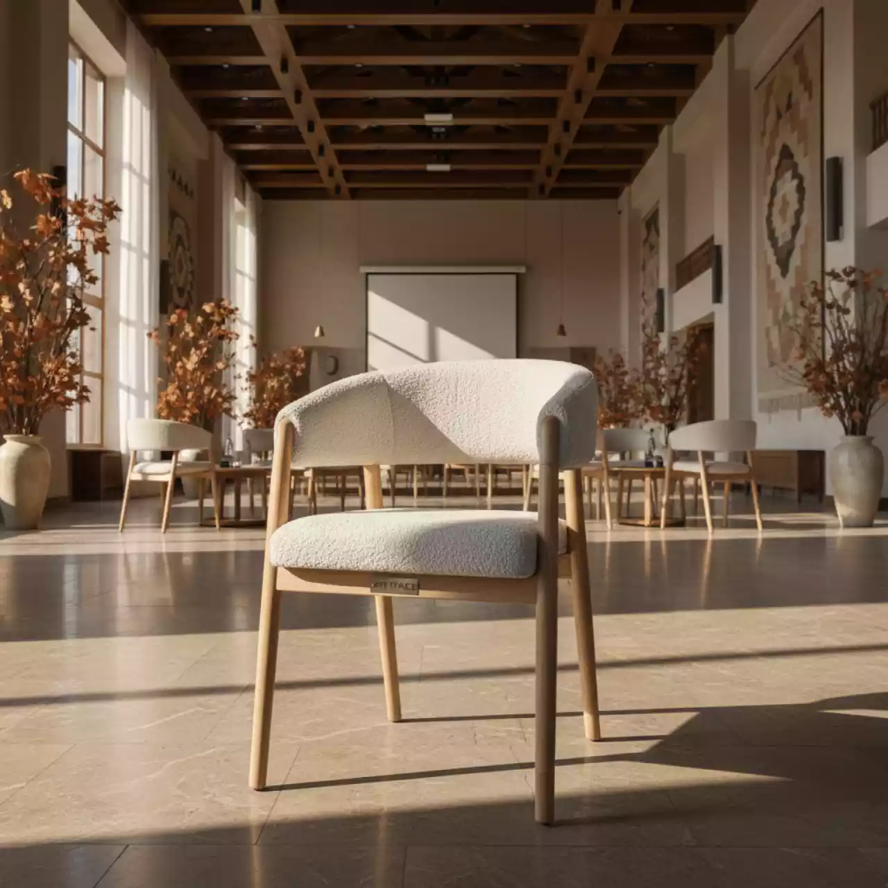 Аренда Стул Topas велюр Teddy белая морилка в этно-парке «Моя Россия» — ART SPACE