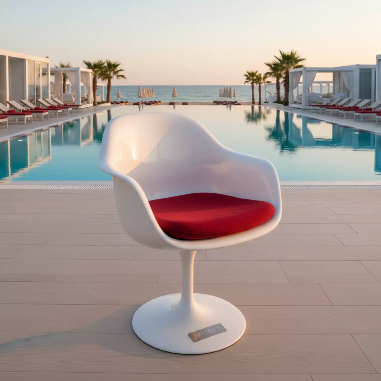 Аренда Стул Tulip бело красный в пляжном комплексе VinoGrad — ART SPACE