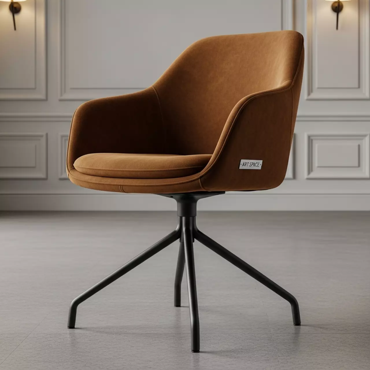 Аренда Стул Тюльпан вельвет коричневый черные ножки в Boutique Hotel PORTUM 1905 — ART SPACE
