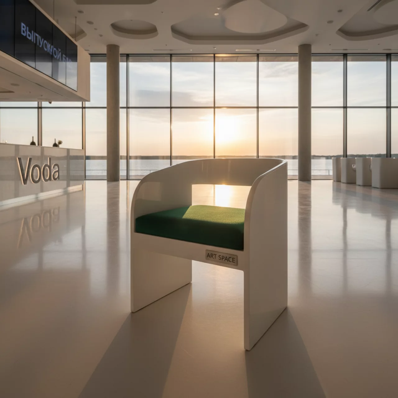 Аренда Стул UNISON белый с изумрудной бархатной подушкой в ресторане «Voda» — ART SPACE