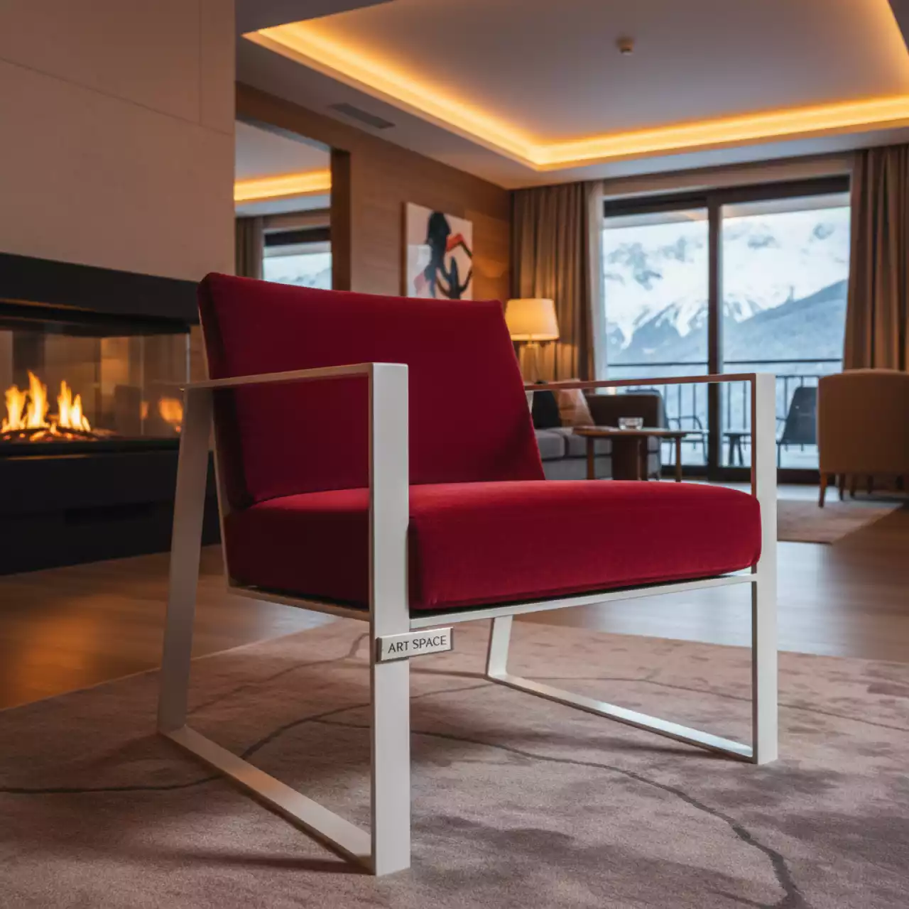 Аренда Стул UNISON белый с красной бархатной подушкой в Golden Tulip Rosa Khutor — ART SPACE