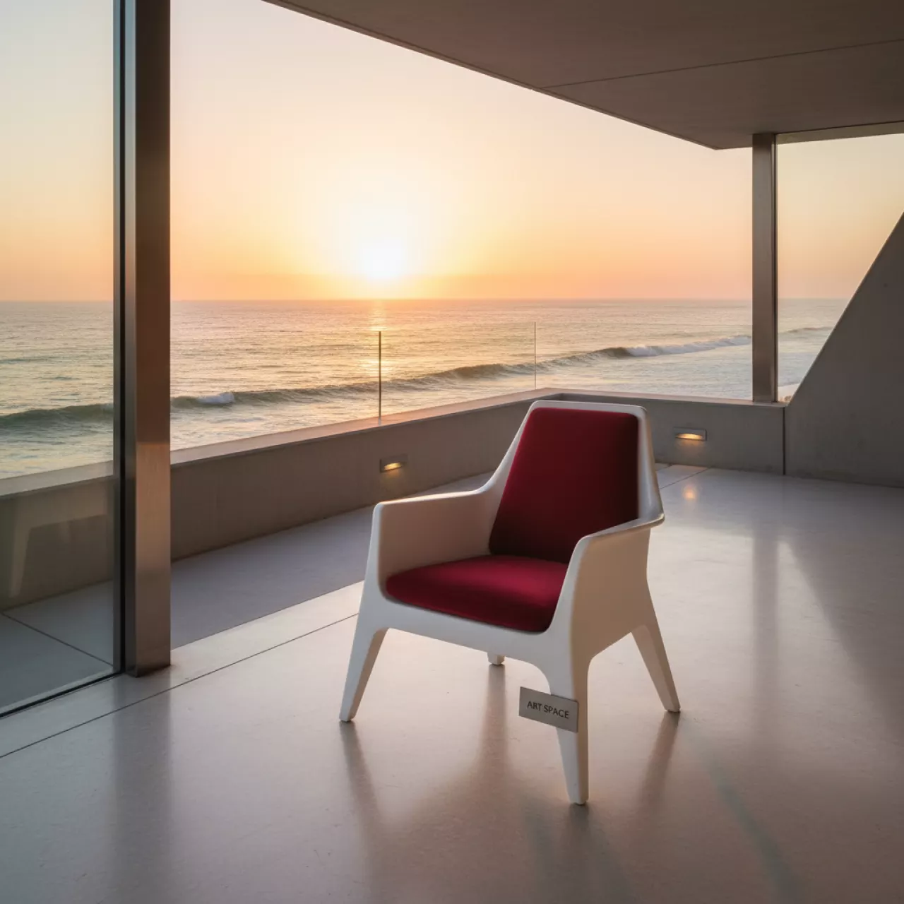 Аренда Стул УНИСОН белый с красной бархатной подушкой в пляжном клубе Del Mar — ART SPACE