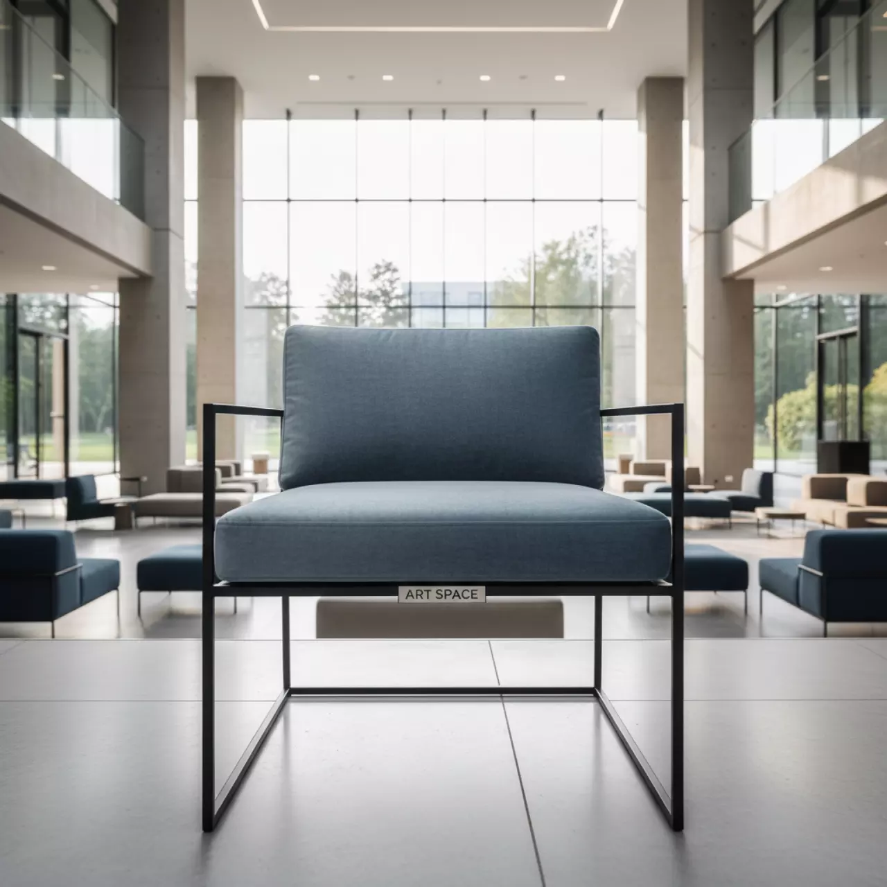 Аренда Стул УНИСОН черный с серо голубой бархатной подушкой в Университете «Сириус» — ART SPACE