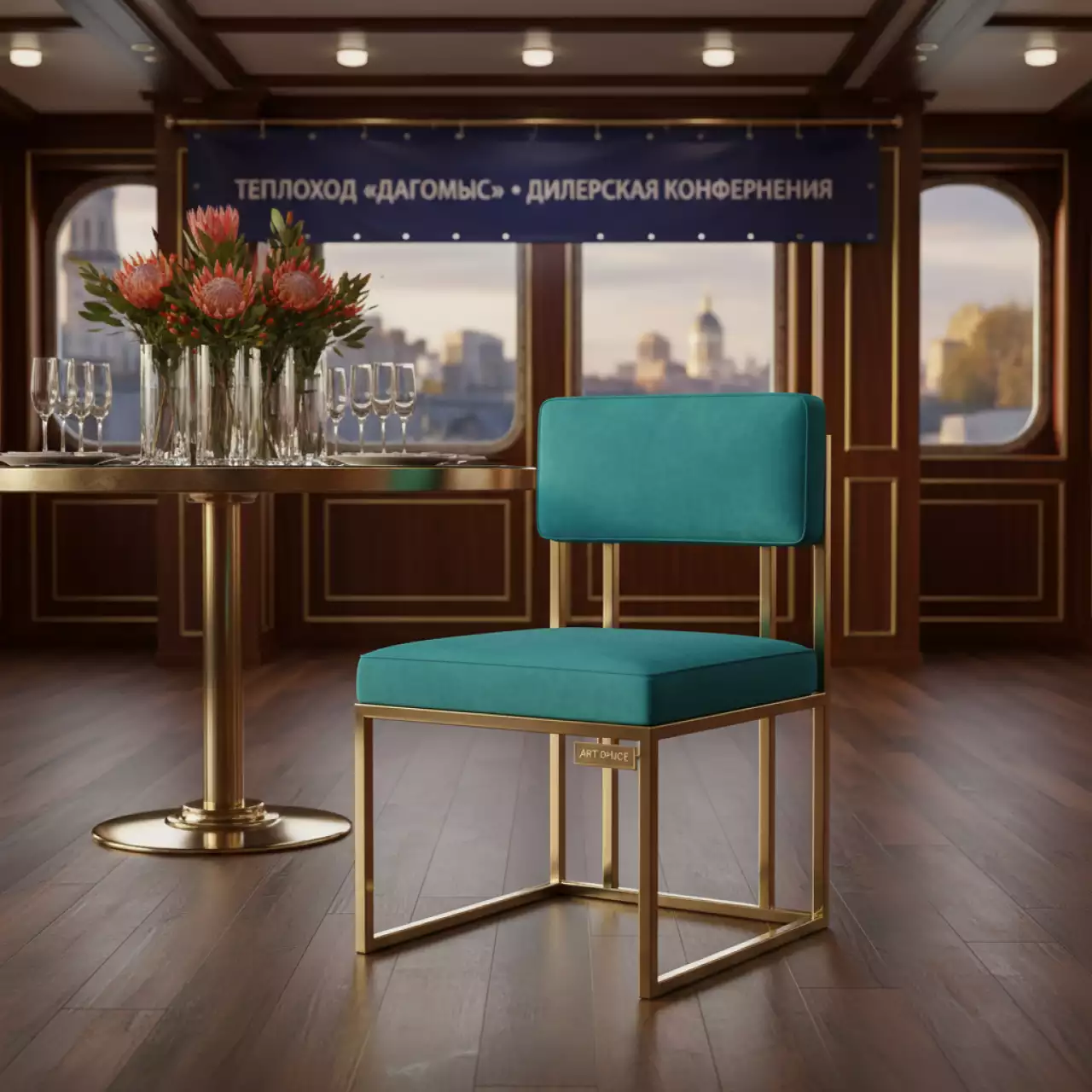 Аренда Стул Вашингтон золотой бирюзовый на теплоходе «Дагомыс» — ART SPACE
