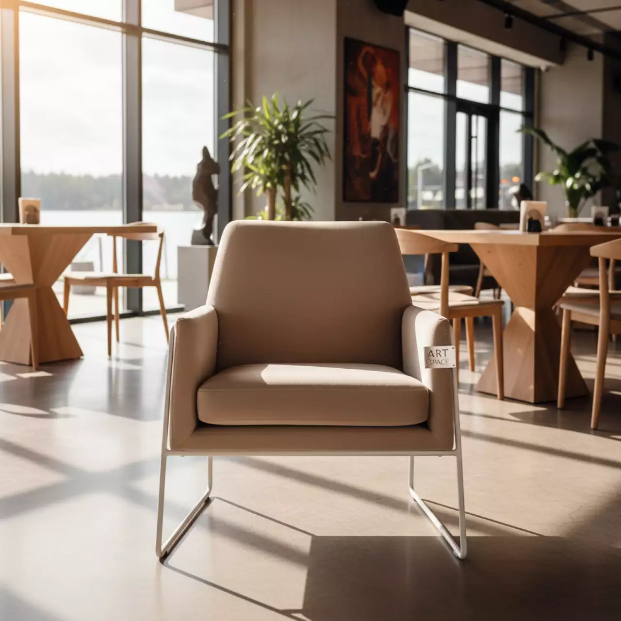 Аренда Стул Вайд с подлокотниками каркас белый велюр латте в ресторане «Voda» — ART SPACE