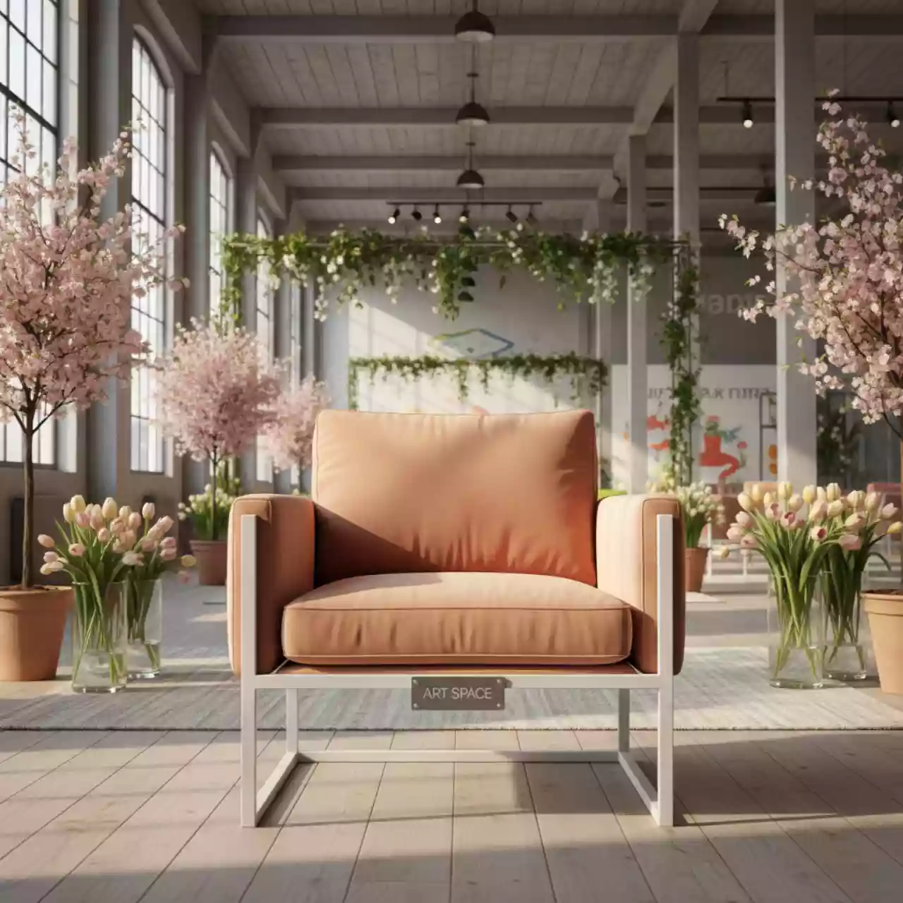 Аренда Стул Вайд с подлокотниками каркас белый велюр персиковый в санатории «Русь» — ART SPACE