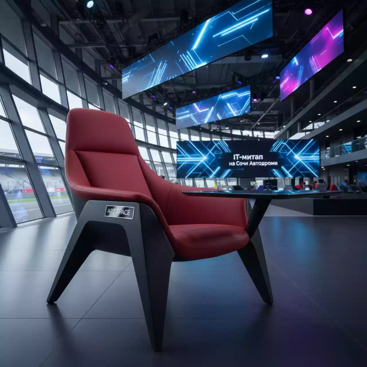 Аренда Стул Venezia на ножках с подлокотниками и столиком Black красный на Сочи Автодроме — ART SPACE